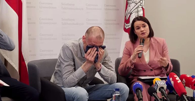 На брифинга Сергей Тихановски се разплака, след 5 г. в затвора дъщеря му не го познала